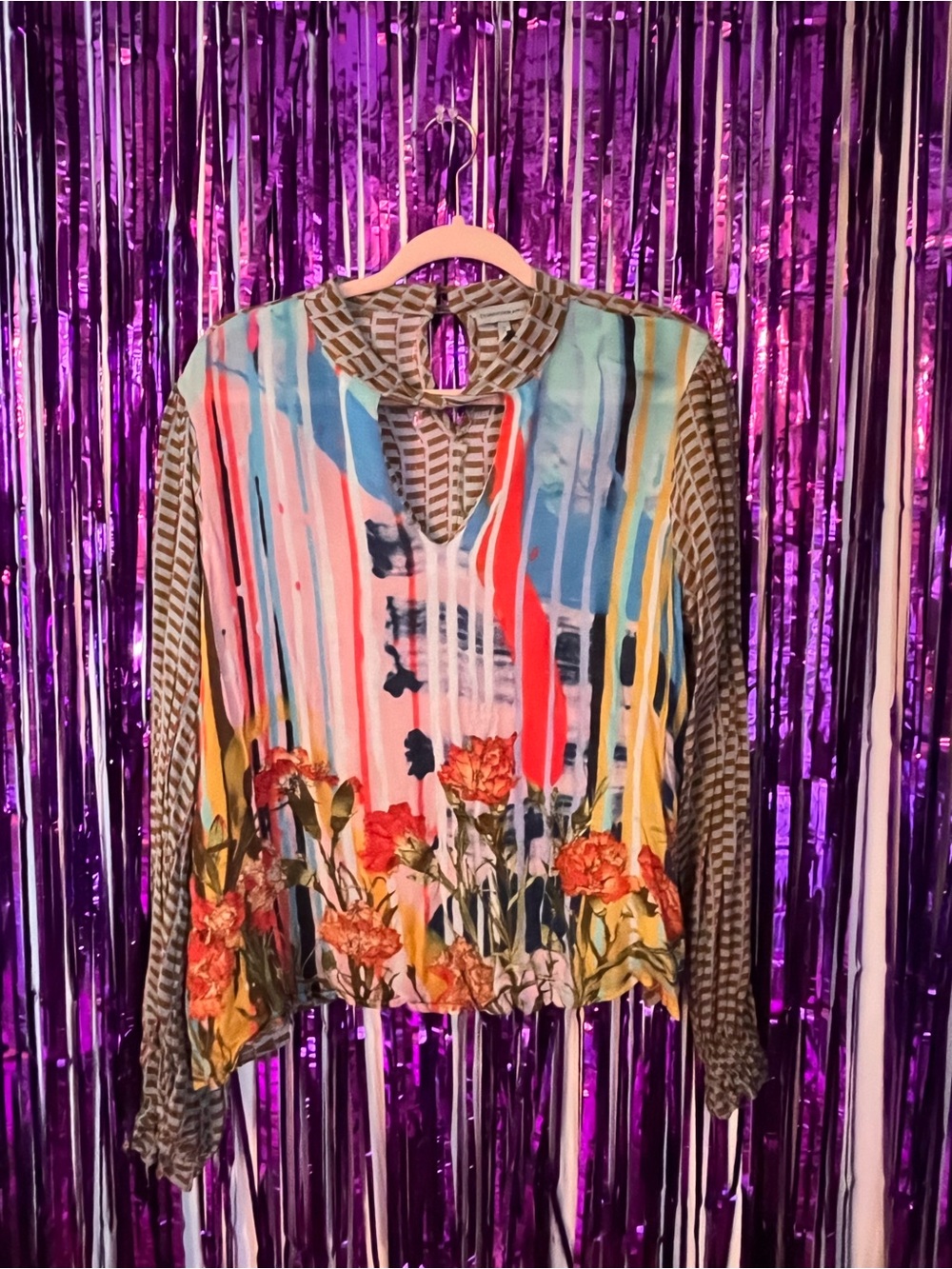 Anthropologie Colorful Long Sleeve Blouse size XL